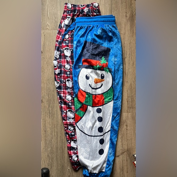 2 Pairs XL Christmas Santa Snowman Comfy Sleep Pj Pants - Picture 2 of 5